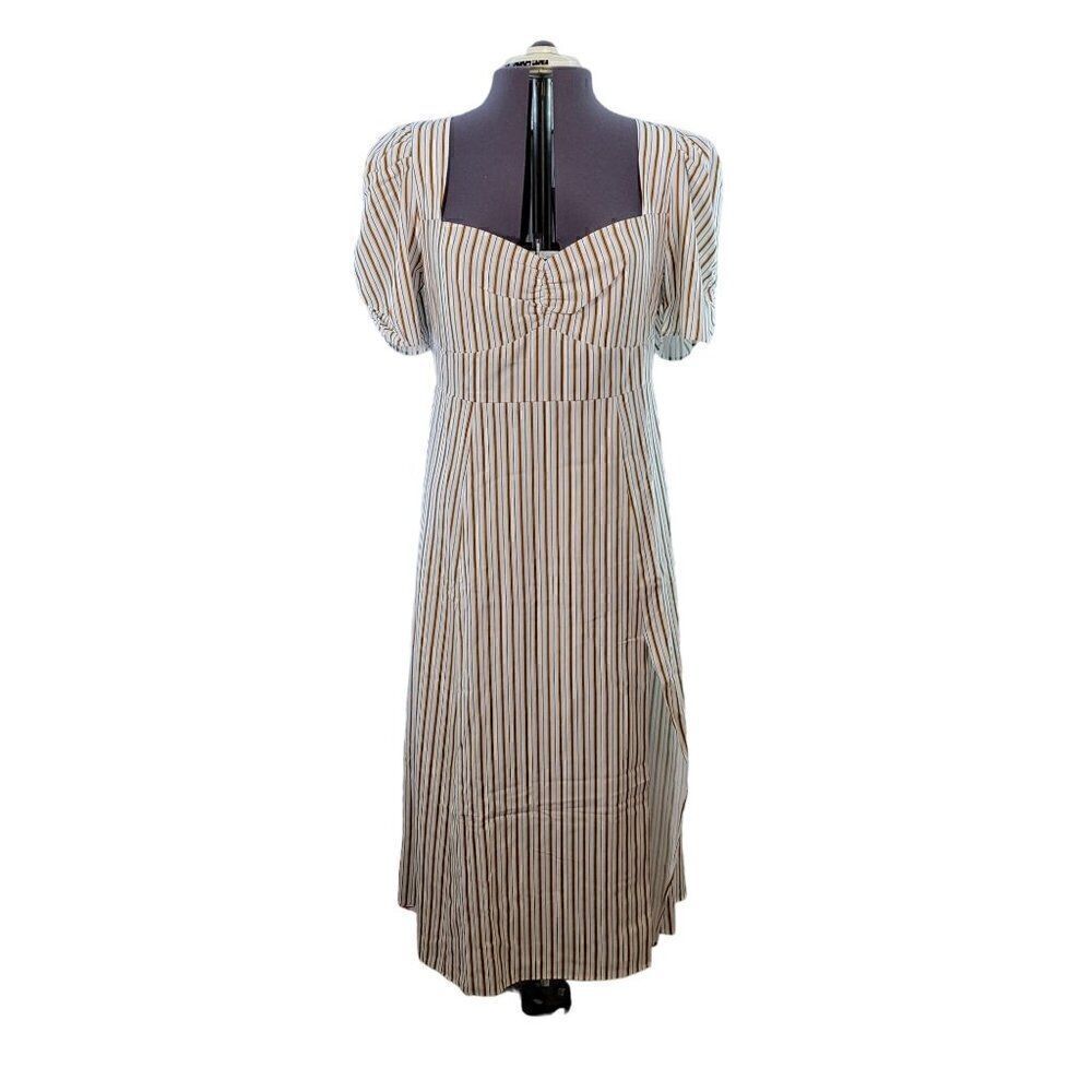 Danielle Bernstein Striped Puff Sleeve Slip Dress Sz 14